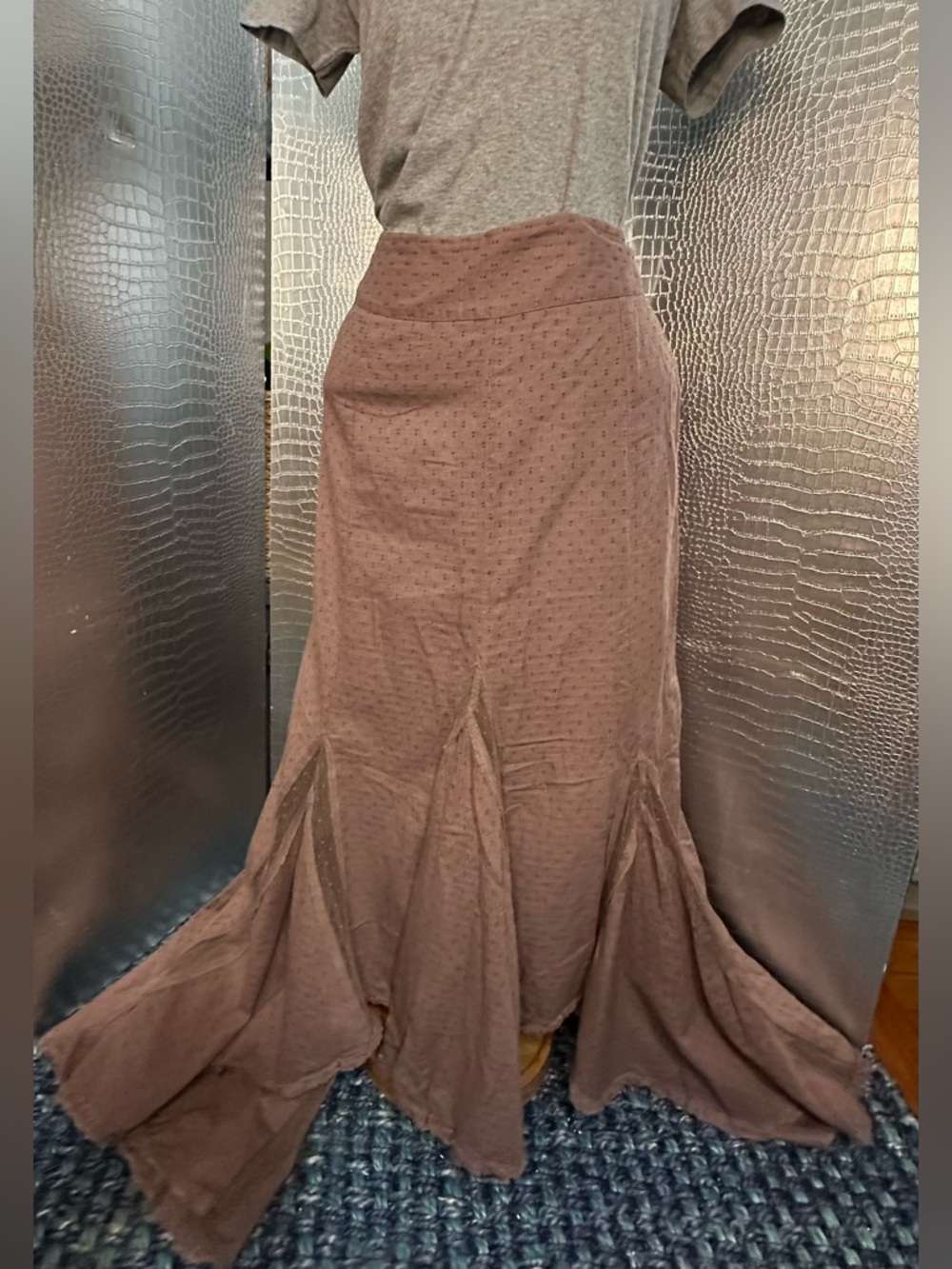 Free People Mauve-Brown Maxi Skirt with Flared Panels Festival Bohemian Vibe